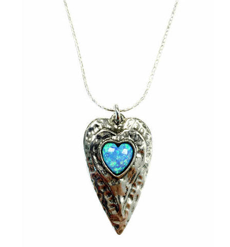 Necklace Aviv - A beautiful irregular long shape large heart with heart Opal