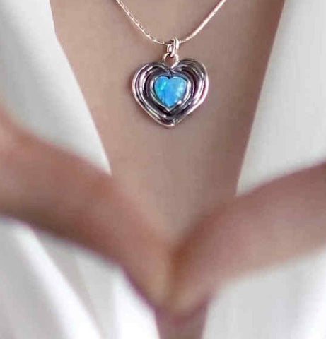 Necklace Aviv - Opal heart with silver around