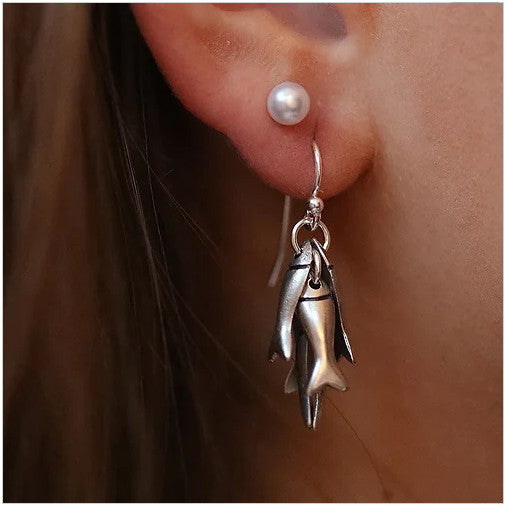 Fiona Dane Silver Dangly Fish Drop Earrings