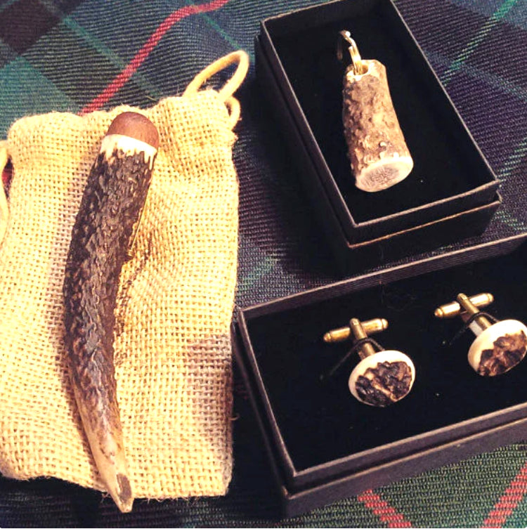 Deer Antler Kilt Accessory Set - kilt pin, key ring and cufflinks