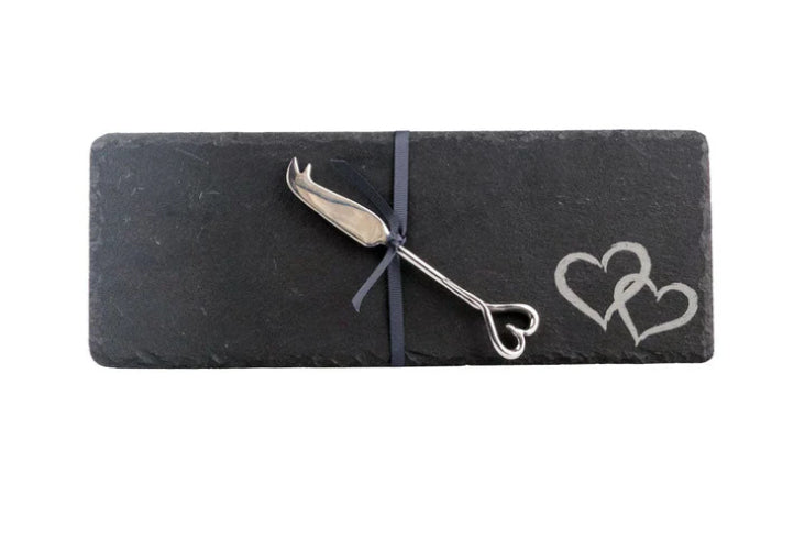 Slate Cheeseboard & Cheese Knife - Love Hearts