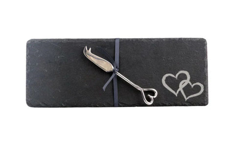 Slate Cheeseboard & Cheese Knife - Love Hearts
