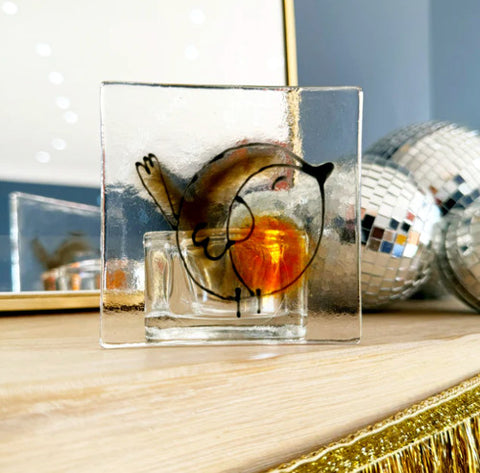 Tea Light Holder - Christmas Robin