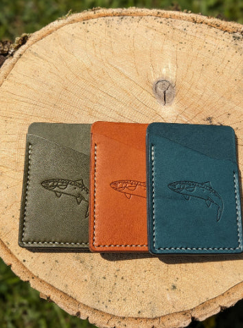 Salmon design leather card wallet