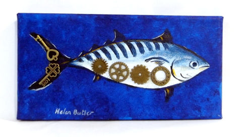 Painting - Steampunk Mackerel - dark blue