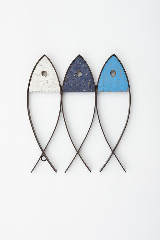 3 Abstract Fish - Wall Hanger Metal & Wood