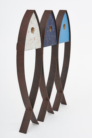 3 Abstract Fish - Wall Hanger Metal & Wood