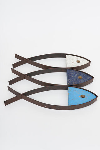 3 Abstract Fish - Wall Hanger Metal & Wood