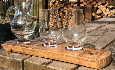 Whisky barrel stave - 2 glass & water jug holder