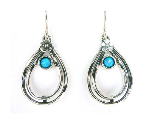 Earrings Aviv - Silver earrings small flower and round opal