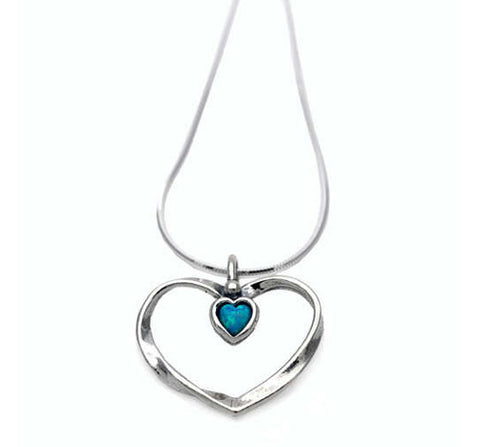 Necklace Aviv - Pretty open heart pendant with small heart shaped Opal