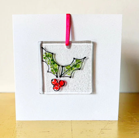 Glass Hanger / Card - Christmas Holly